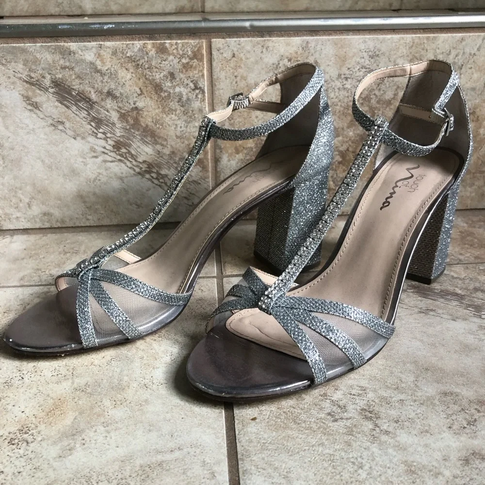 Touch of Vienna Glittering Silver Heels Summer Outing Formal Event - Picture 7 of 11